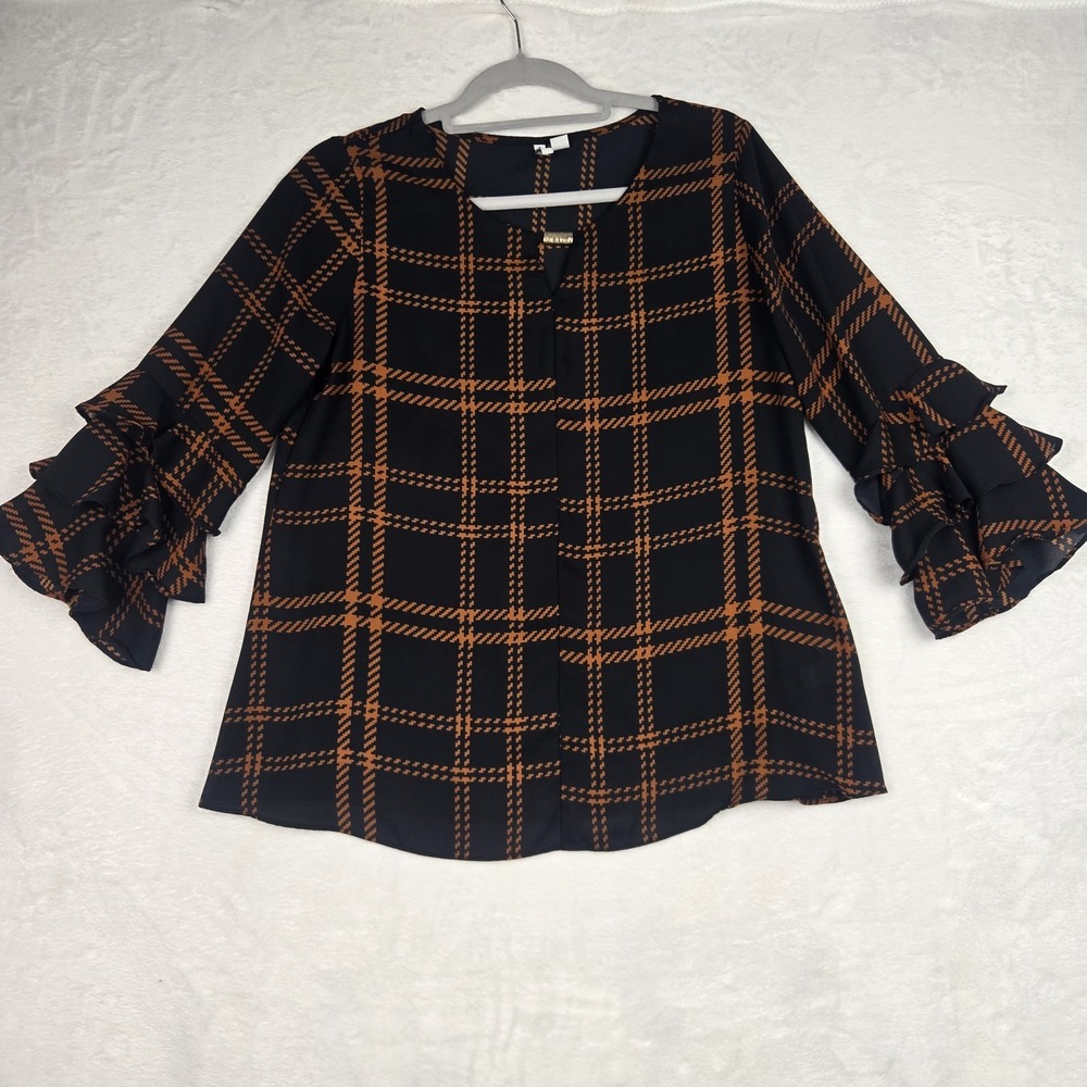 Women's Black and Brown‎ Plaid Blouse Size Small